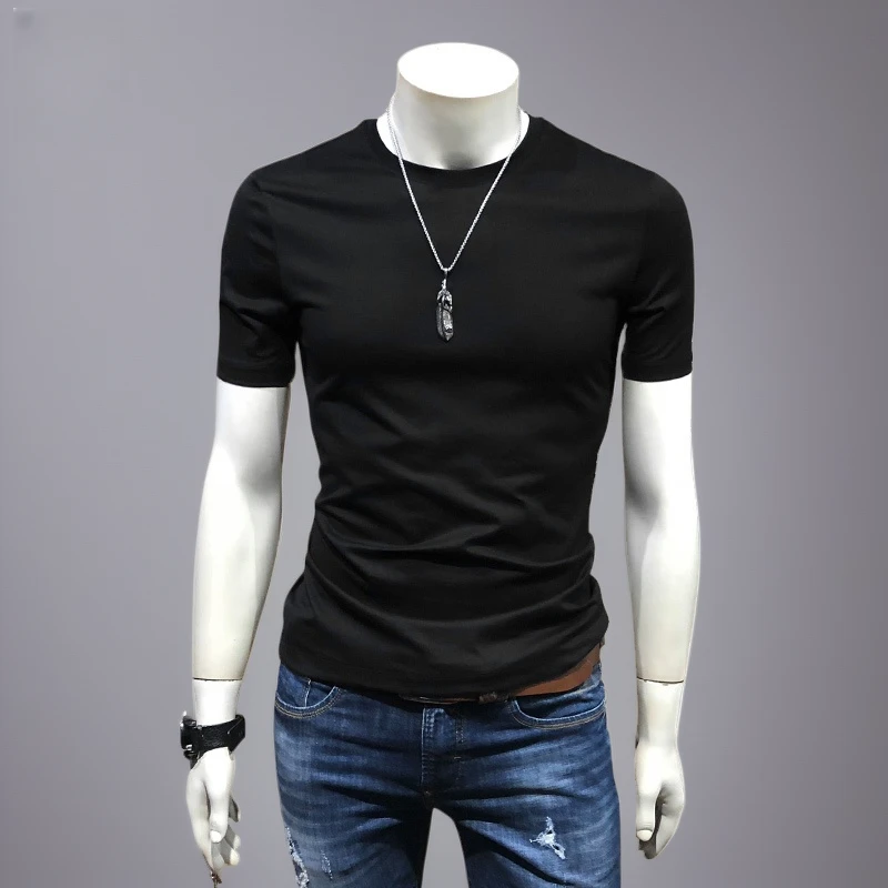 轻奢时尚男士短袖潮流休闲欧货新款圆领短袖T恤夏季韩版百搭纯色