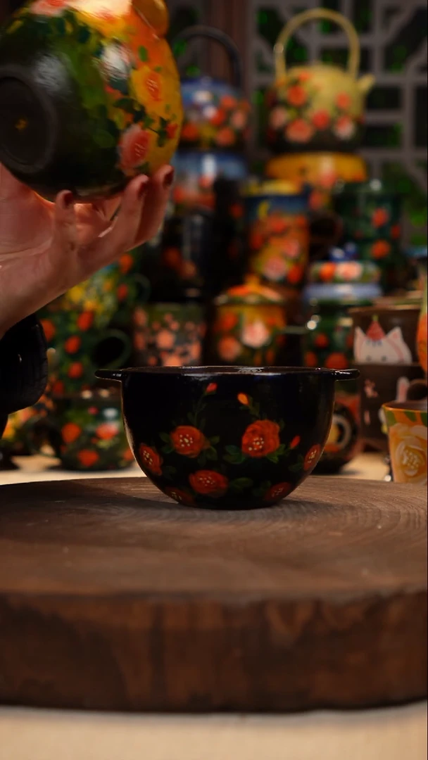 紫砂油画手绘釉下彩