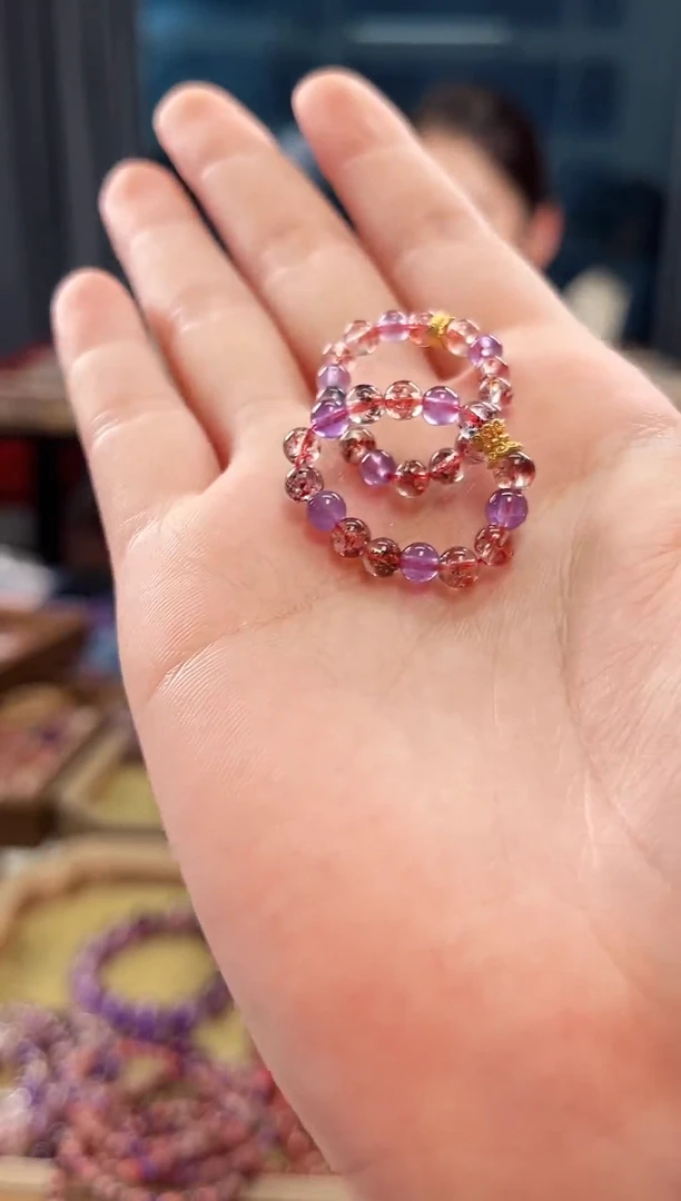 未镶嵌手串水晶金草莓超七戒圈4mm【多样性发一】