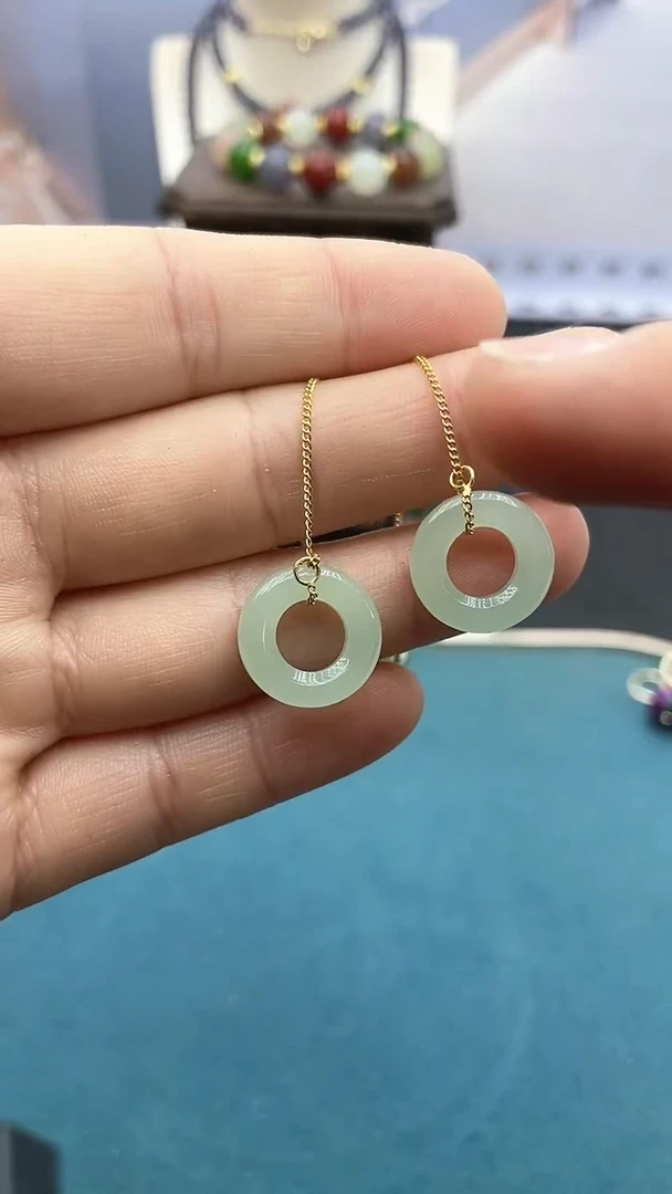 【闪购商品】和田玉耳饰14K金镶嵌晴水圈圈耳线