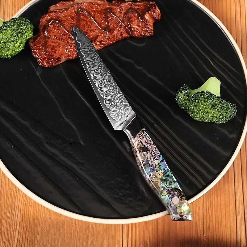 拓士德万用刀锋利西餐刀大马士革钢刀专用刀具鲍鱼壳祥云纹水果刀