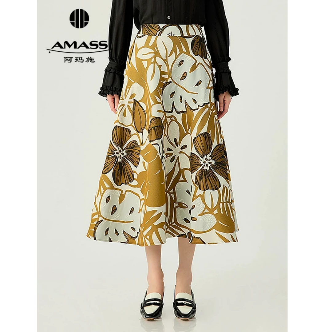 阿玛施AMASS时尚大气百搭经典高级质感极简高腰半身长裙女5200428