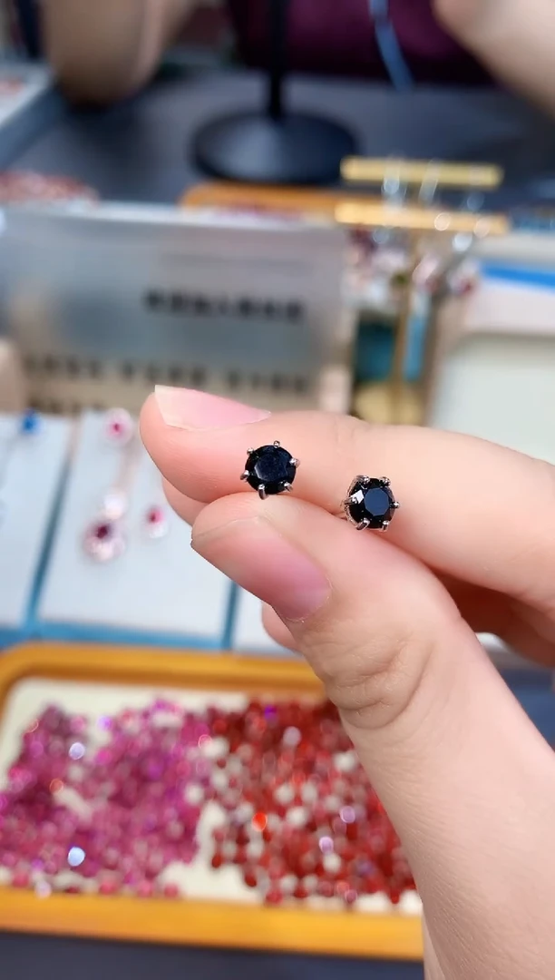 耳钉银S925镶嵌尖晶石天然