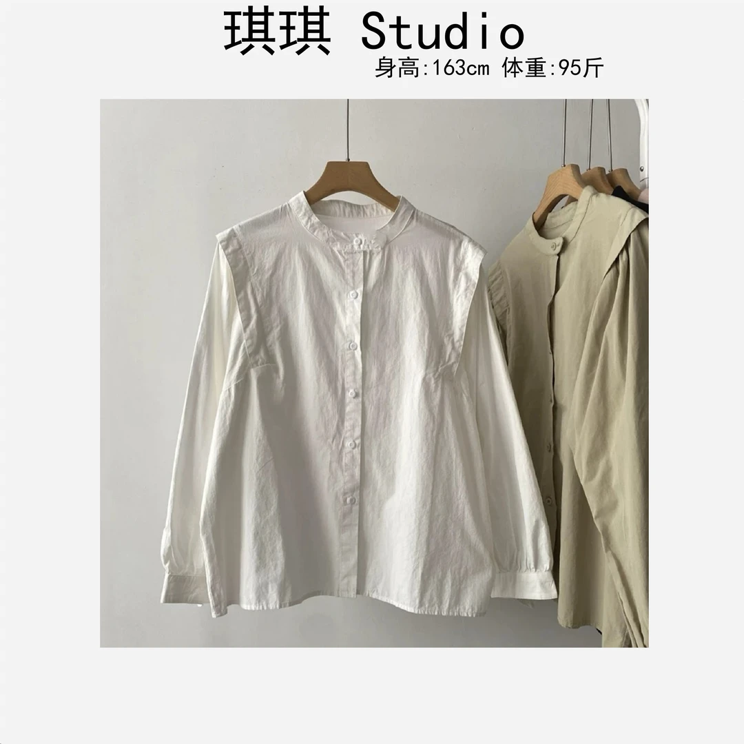 春季新款潮流气质时尚基础简约压褶排扣显瘦减龄休闲白衬衫9010-G