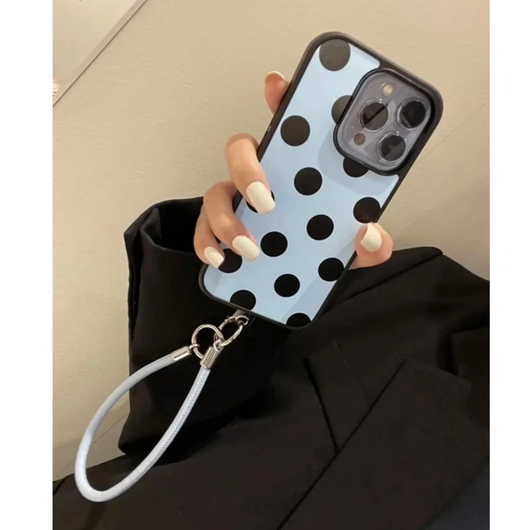 赵露思同款手机壳蓝波点手绳适用iPhone16promax苹果15pro手机壳
