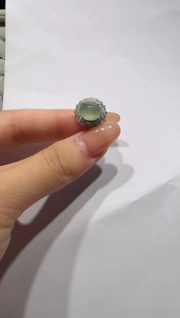 银S925镶嵌戒指翡翠通体925银镶缅甸A货翡翠戒指