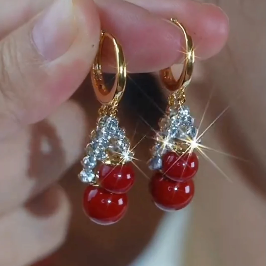 925银针耳饰 【70号】新年喜庆红色珠珠耳环轻奢百搭耳饰