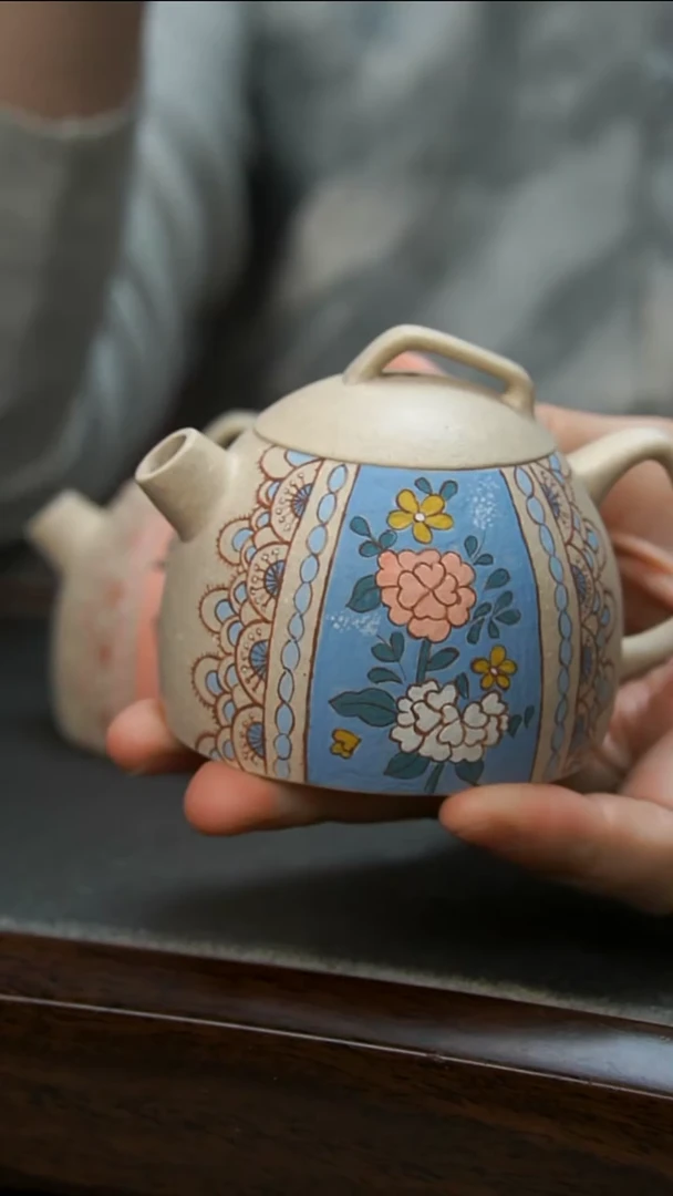 【闪购商品】紫砂茶壶秦权蓝花壶微瑕