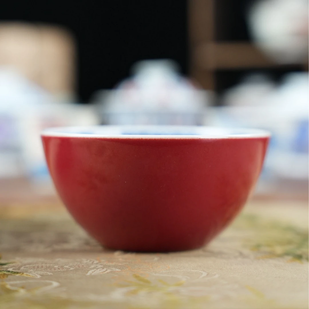 景德镇内山茶花外珊瑚红颜色釉「逸古堂」纯手工茶杯杯子家用茶具