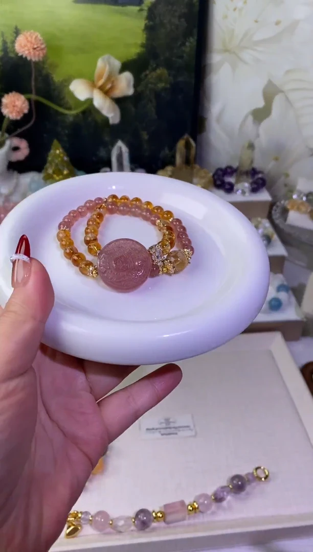 未镶嵌手串水晶黄塔晶草莓晶双圈设计款