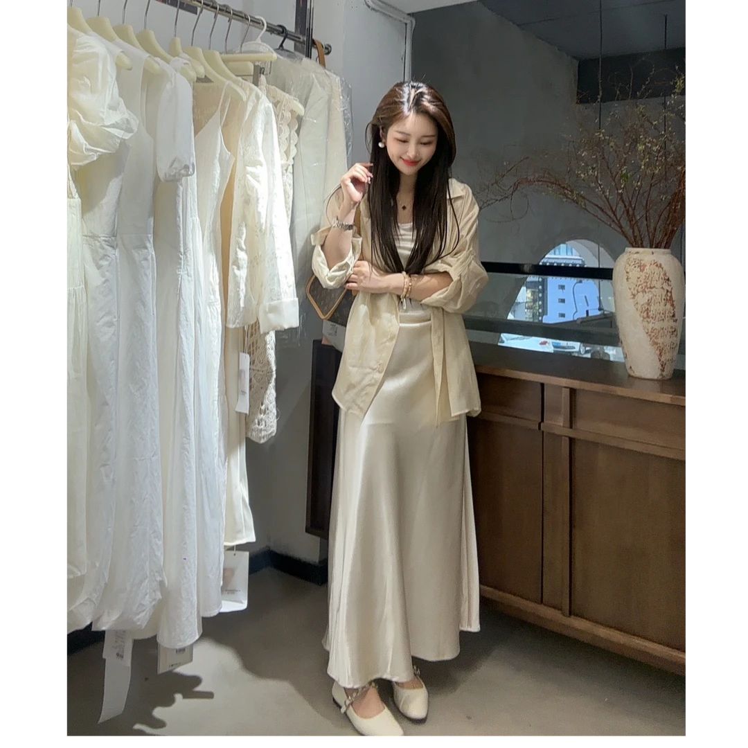 贝姐同款【28037】夏季新款~吊带可调节连衣裙+长袖衬衣HP