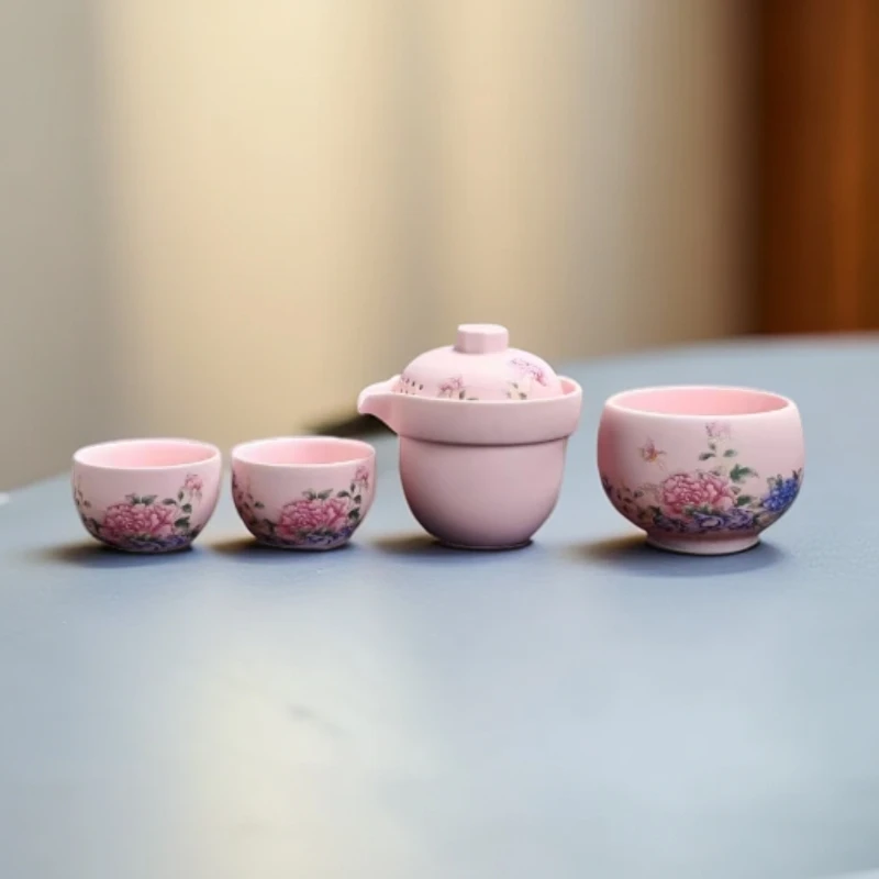 粉汝牡丹KK0633一壶三杯旅行套
