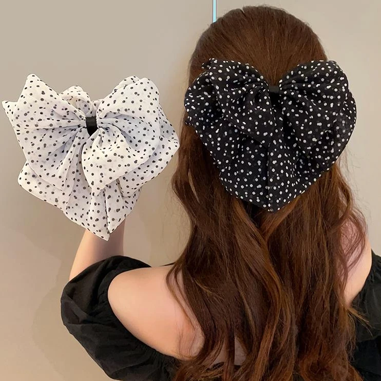 法式复古波点蝴蝶结抓夹小号鲨鱼夹半扎发夹气质百搭发饰韩系头饰