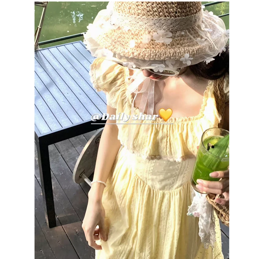 【QIANJIN】‘加州日记’夏季纯欲法式收腰气质花朵收腰连衣裙QL86136