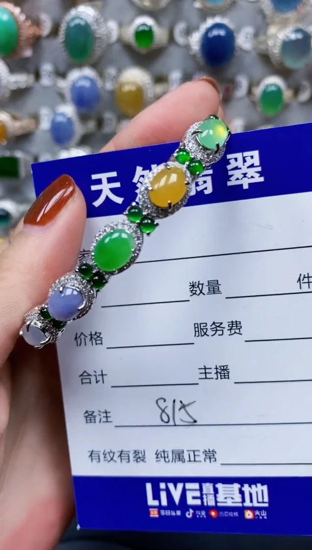 翡翠手镯银S925镶嵌815