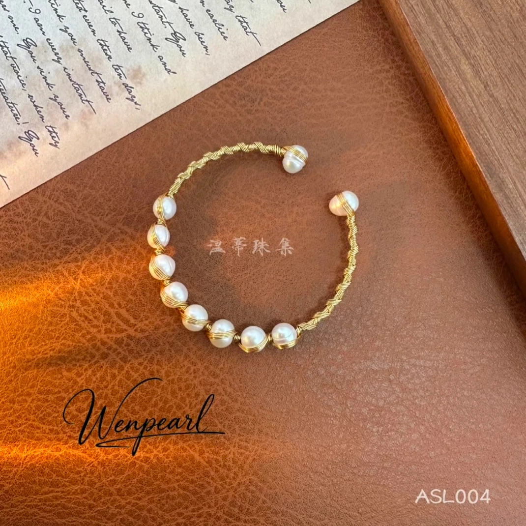 ASL004【金丝缠月】天然珍珠手链