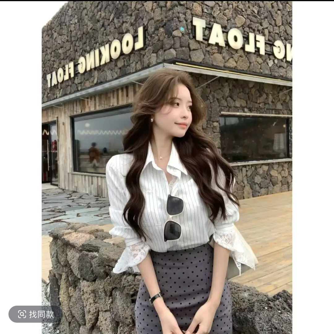 SZA一梦清欢春季新款韩版设计条纹衬衫高腰短裙套装