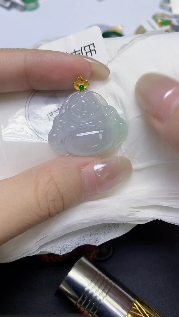 颈饰18K金镶嵌翡翠天然缅甸翡翠A货多样性发一件