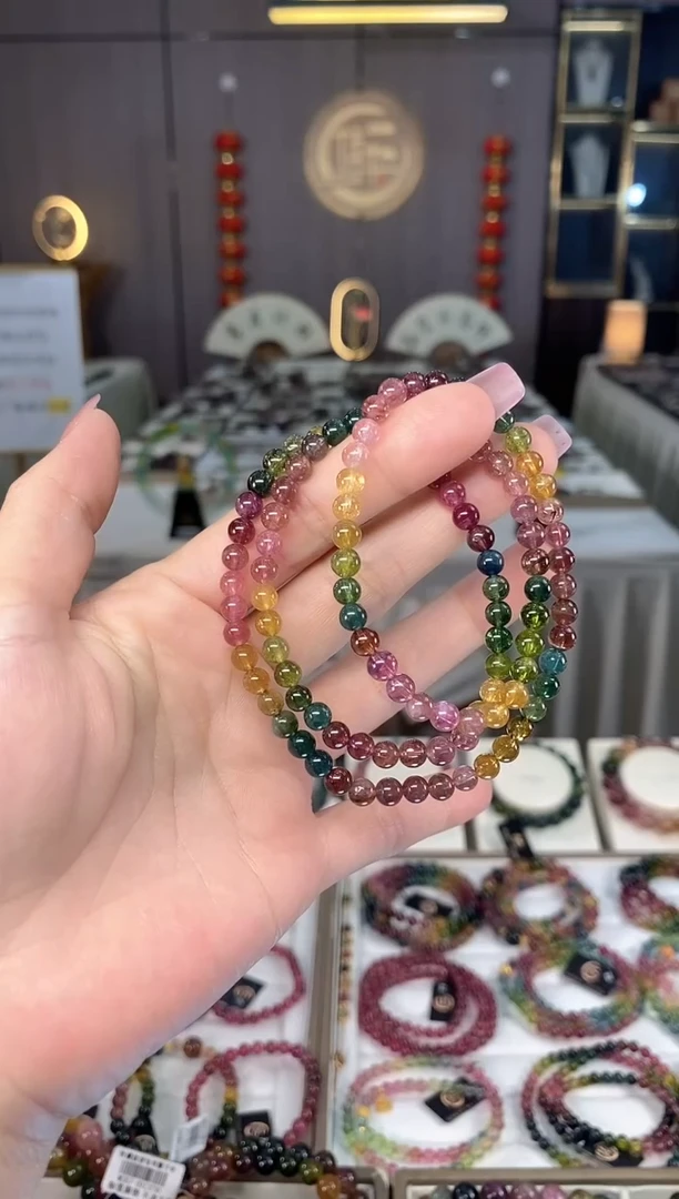 未镶嵌冰透体老矿碧玺彩虹三圈手串5mm+碧玺多样性发货一条hon