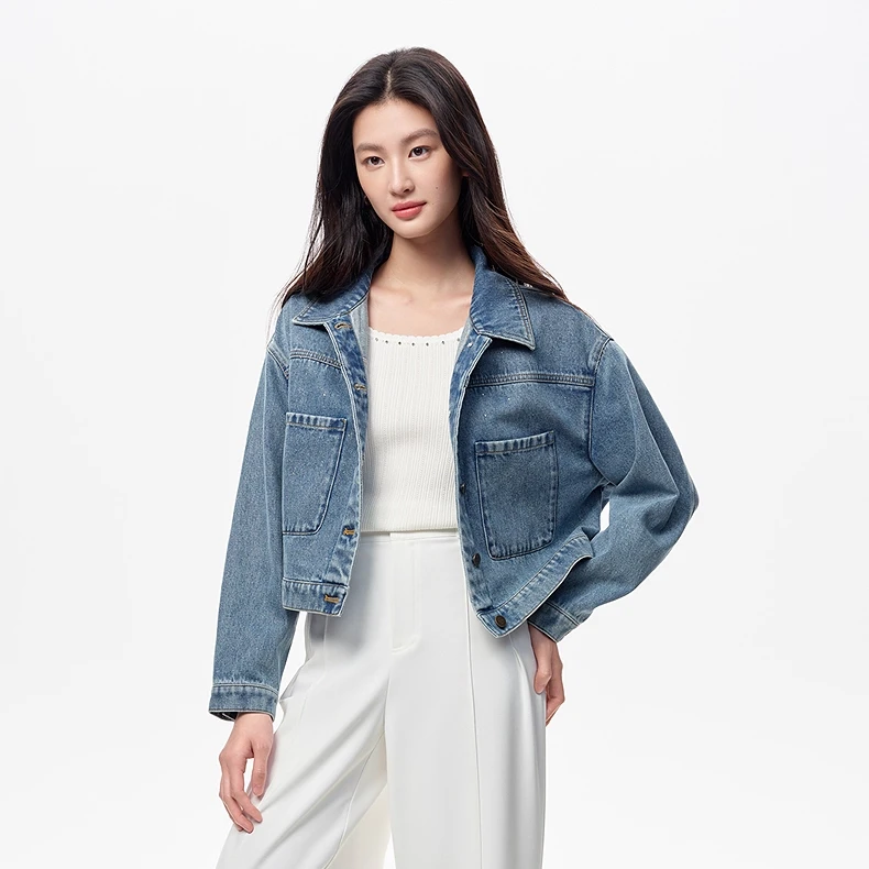【羊羊专属】纯棉减龄休闲烫钻长袖水洗牛仔外套短款女KC00876P1