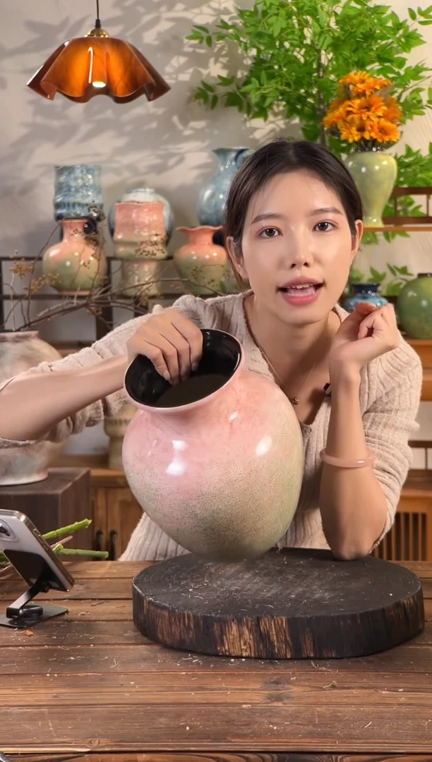 【绿脂凝春-大号胖肚瓶】无孔水培桌面陶瓷花瓶鲜花干花插花花器