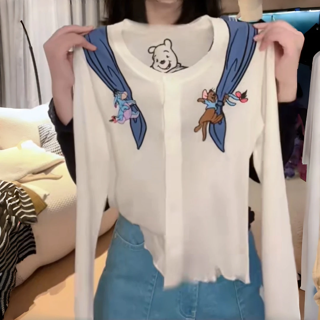 披肩小熊秋季流光风天丝流行刺绣开衫T恤正肩YY-80013