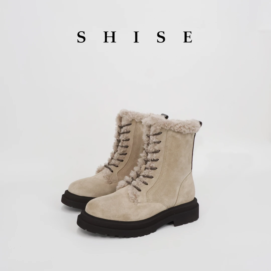 SHSIE潮流冬季休闲高帮羊毛马丁靴时尚短靴保暖真皮雪地靴