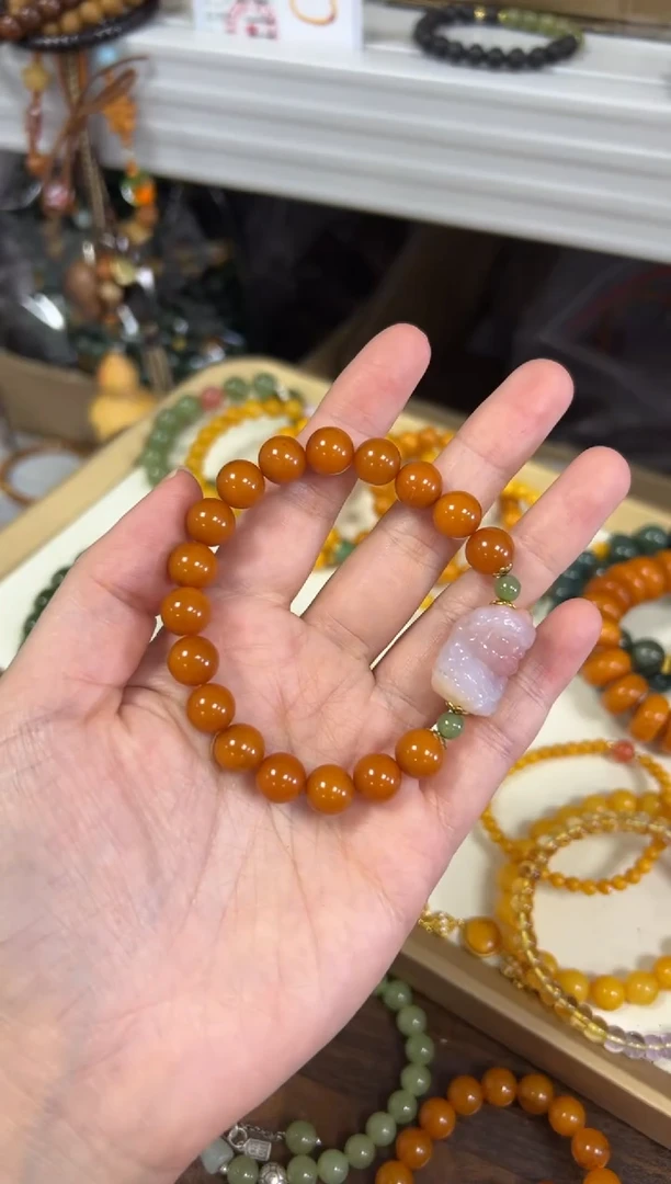 未镶嵌蜜蜡手链孤品鸡油红玛瑙度母手串[0934]