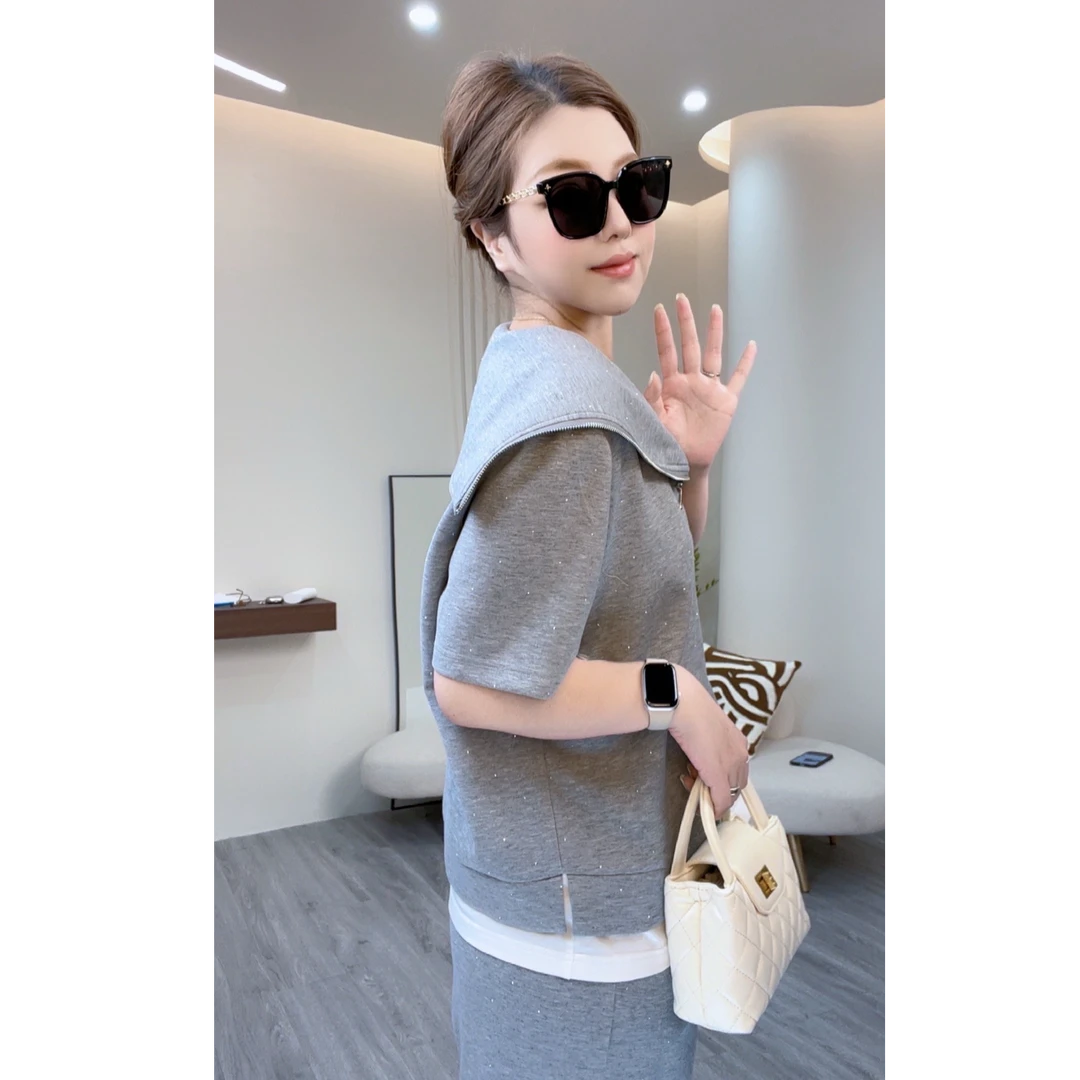 短袖T恤阔腿裤两件套大码女装显瘦套装夏季洋气 70640