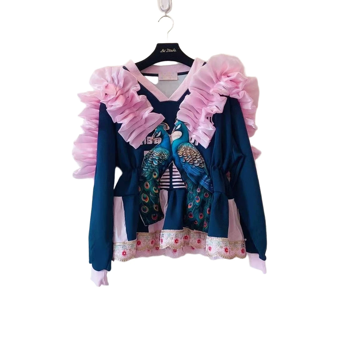 ATT潮牌女装2025春欧洲站度假风拼接甜美花卉重工时尚卫衣