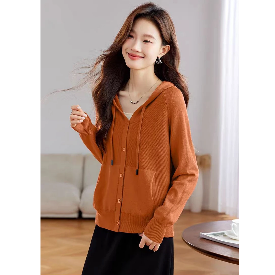 104#2024秋新款纯色显瘦长袖宽松简约百搭外套毛衣针织衫