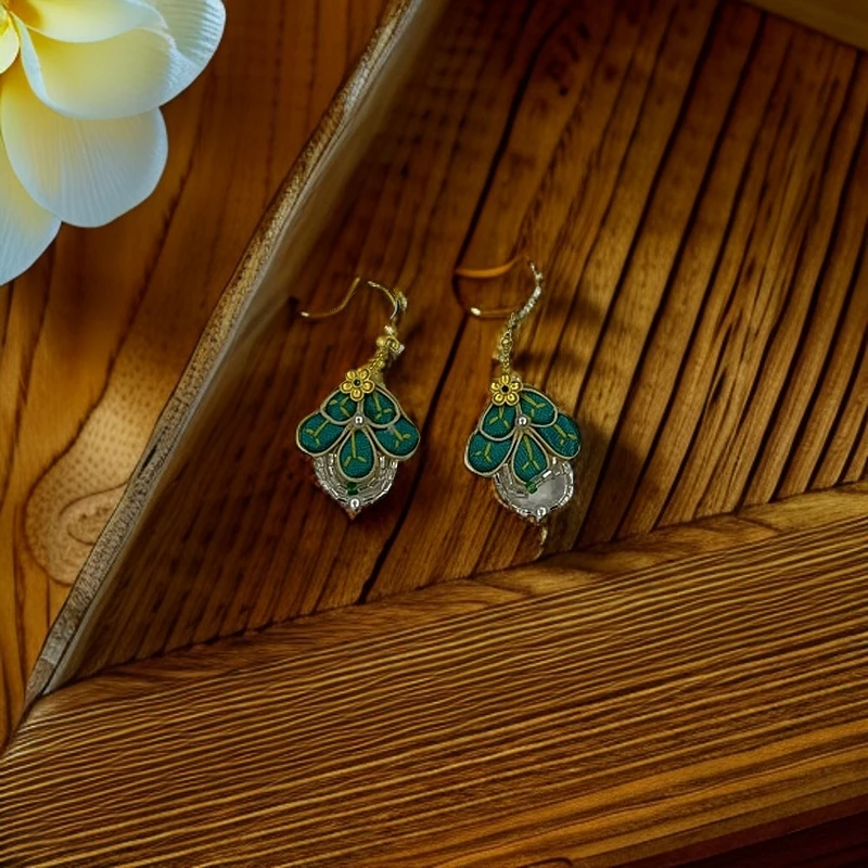 非金属布艺耳饰 A078新中式手工定制编织盘扣孔雀耳环