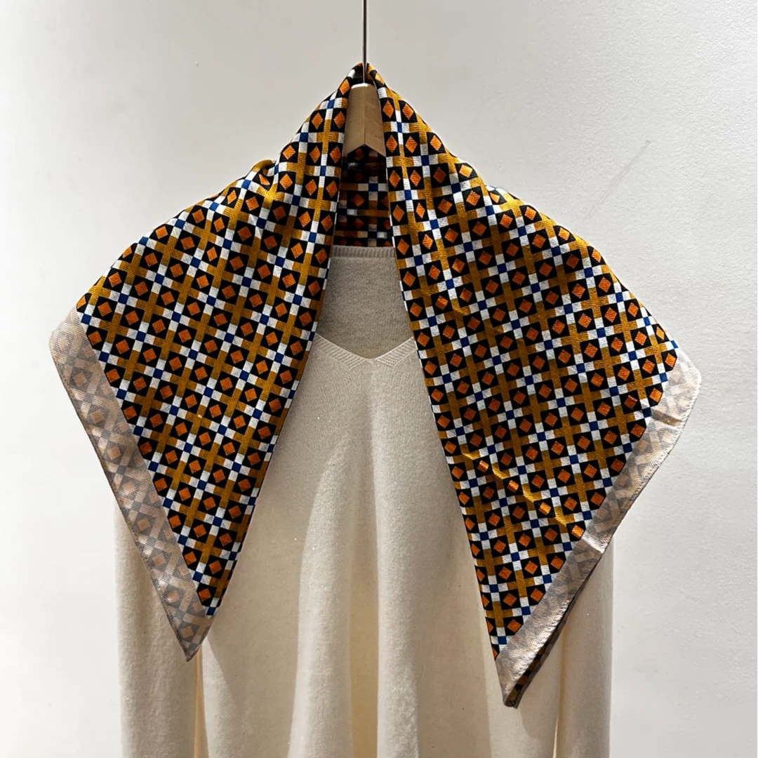 （黄色小方格）新款方巾65*65左右围巾