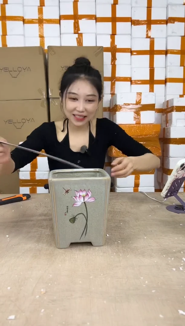 四方淡黄荷花中号14x16