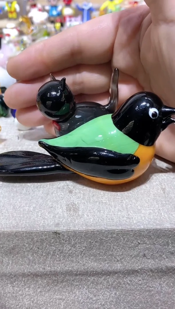 琉璃手工艺品猫+胖鸟