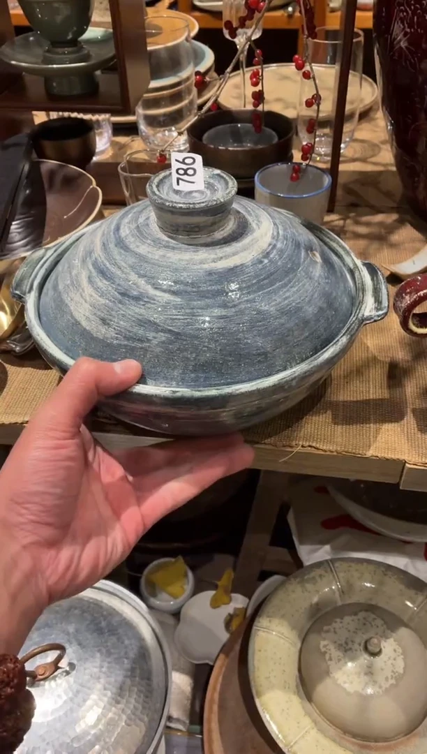 瓷片大****了786微瑕手刷蓝砂锅1个