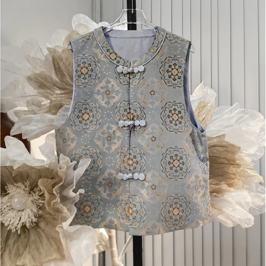 24334826【宝花奔鹿】钱小萍新中式国风圆领中开非遗宋锦马夹