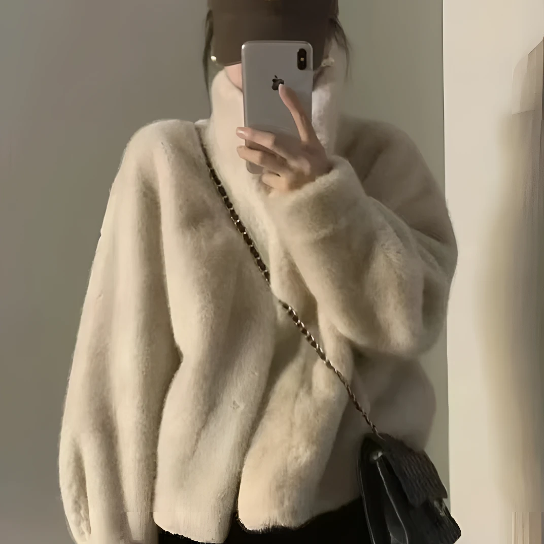 【钱钱】888款皮毛一体欧貂绒短立领毛毛外套