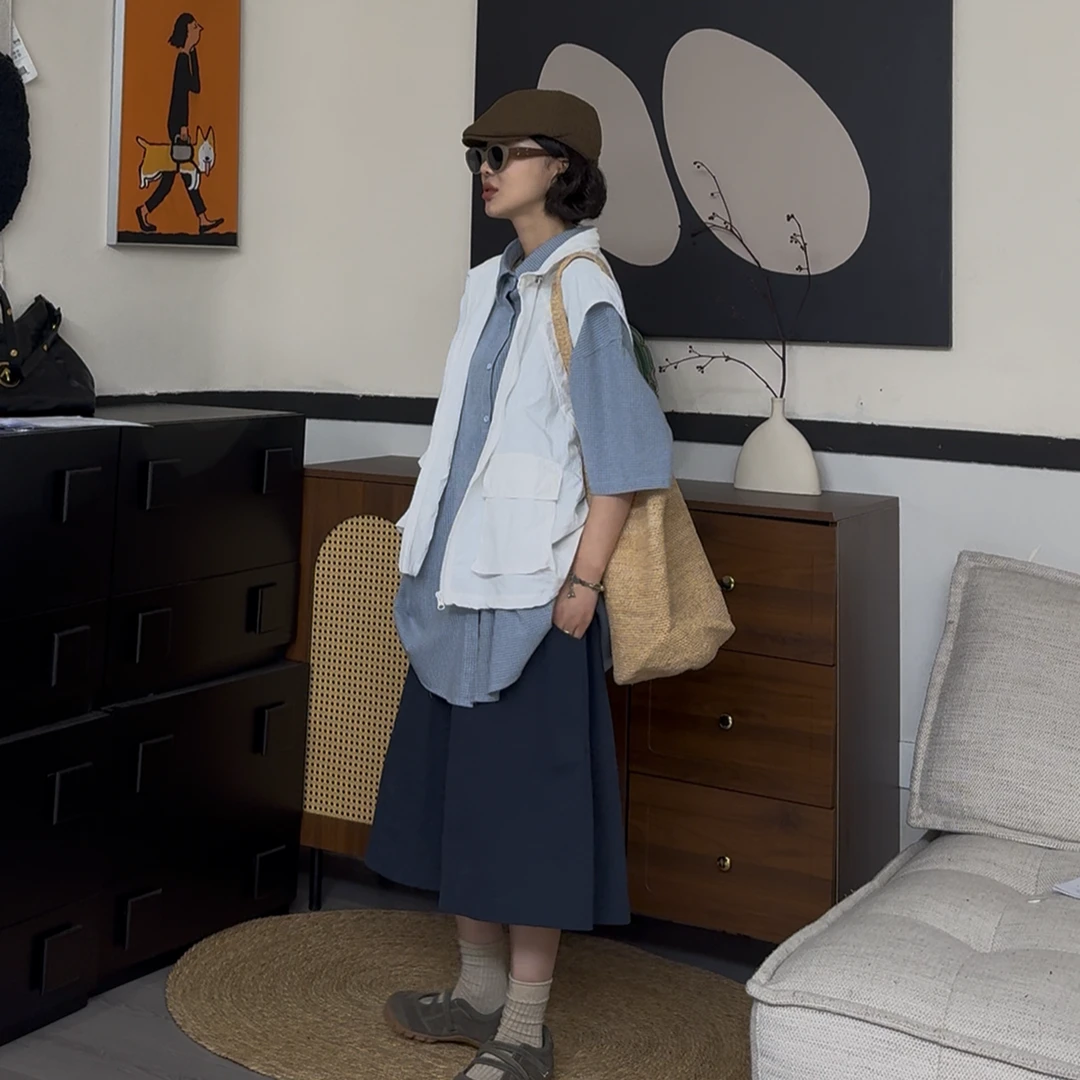 橘子罐头卫卫新款百搭港风工装百搭刺绣简约经典自留马甲