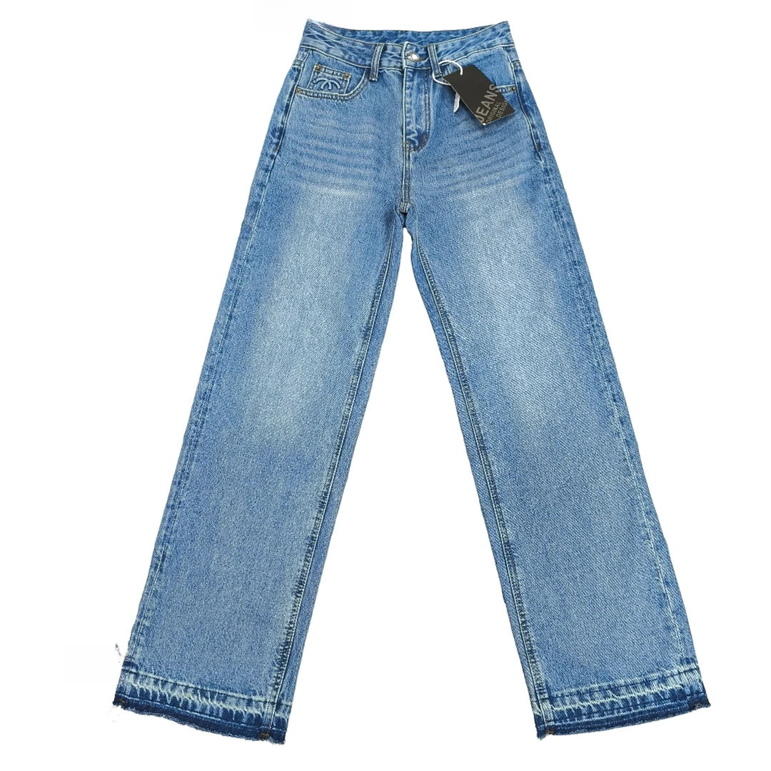 二师兄牛仔春季新款无弹直筒拖地毛边牛仔裤98813款D5