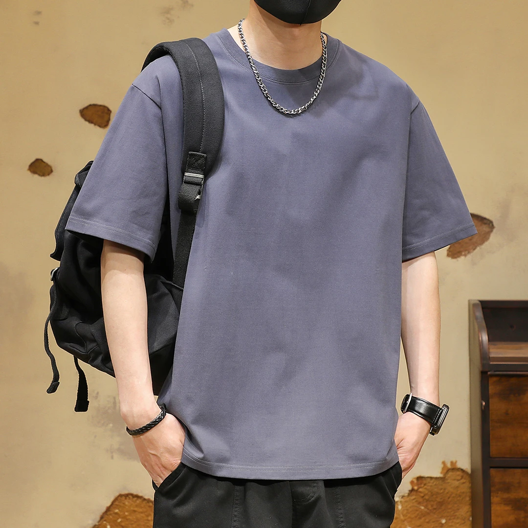 260g重磅纯色短袖t恤男夏季潮牌宽松圆领大码半袖体恤男装上衣潮T