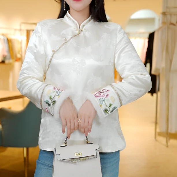 《33定制》2025年秋冬季加棉百搭立领修身桑蚕丝女衬衣6690