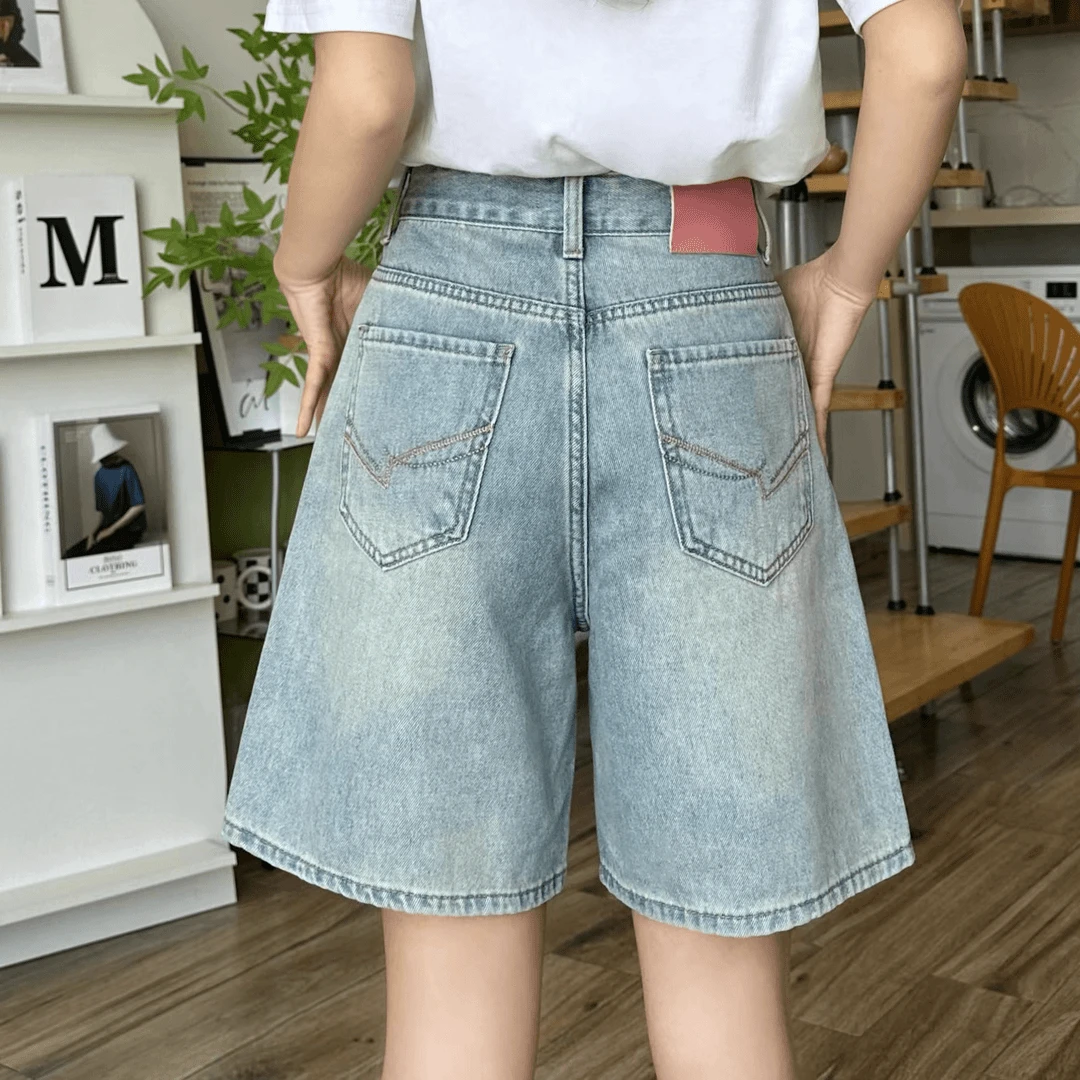 【清仓+现货】夏季显瘦高腰牛仔A字版短裤直筒裤薄款高腰