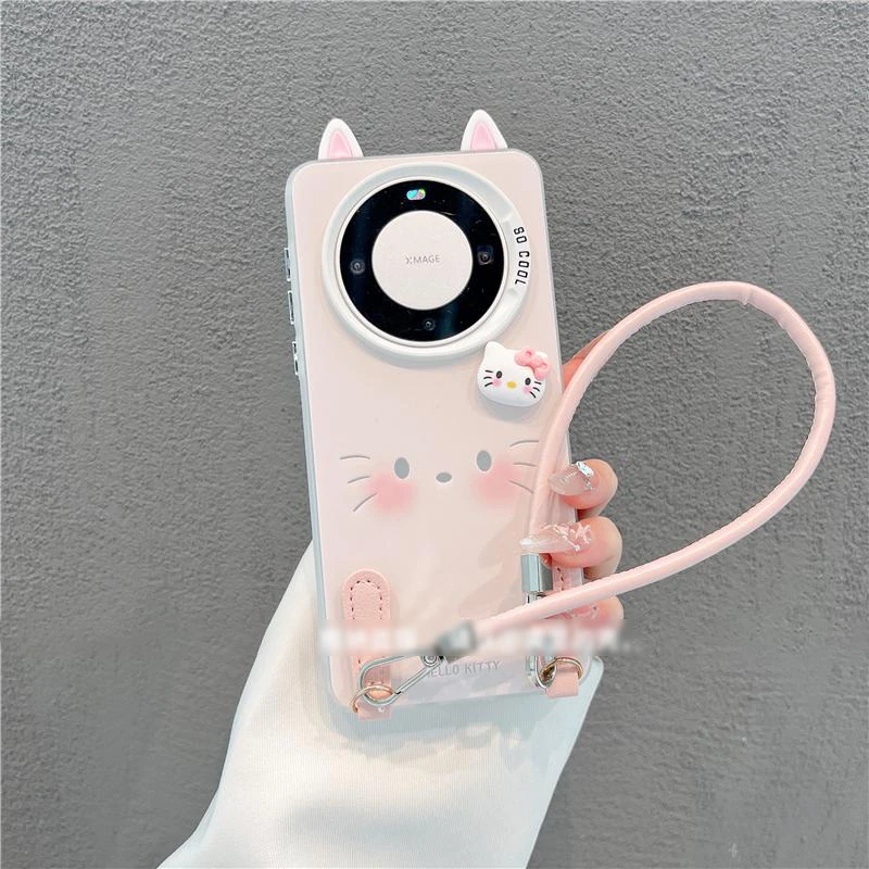 适用华为mate70/60pro新款ins风线条kitty挂绳壳Pura80pro可爱nov