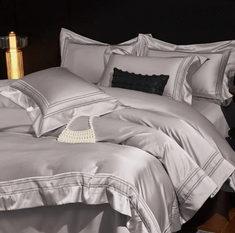 【专柜断码】品牌轻奢超柔匹马棉真丝棉提花四件套-臻致尚品/灰