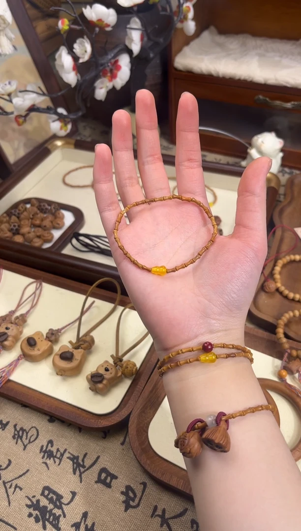 手串桃核【桃缘序】竹节「黄色葫芦」桃木桃核辟、挡、驱、护 备注手围