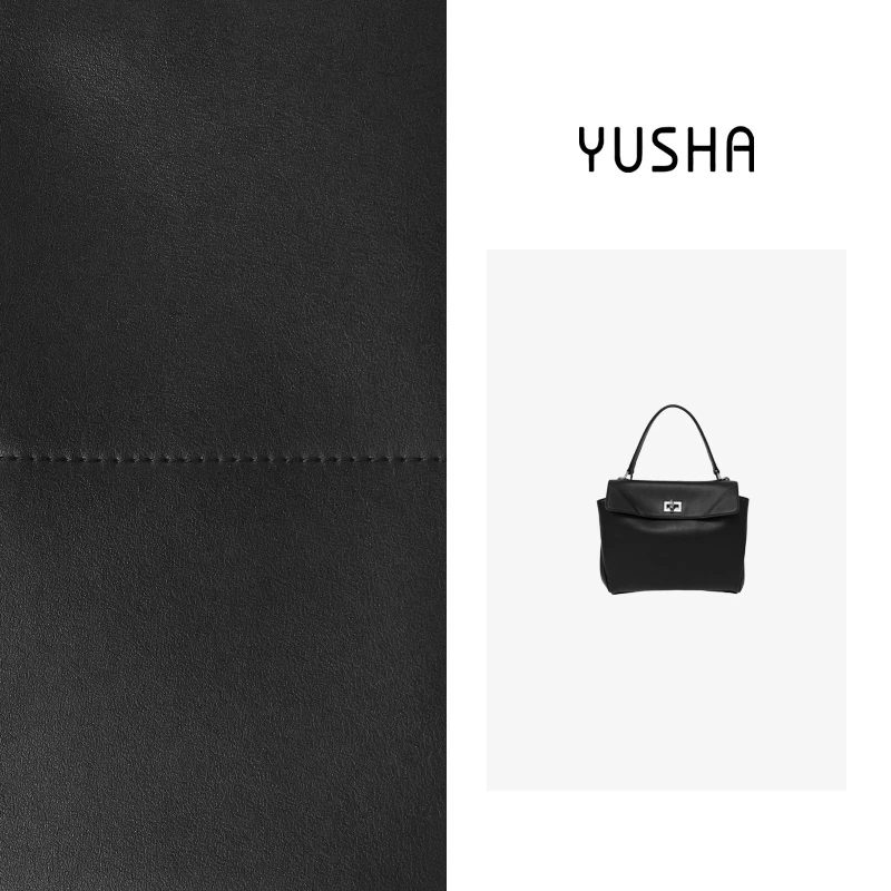 YUSHA/高档大号黑色手拎斜挎包银扣-50018