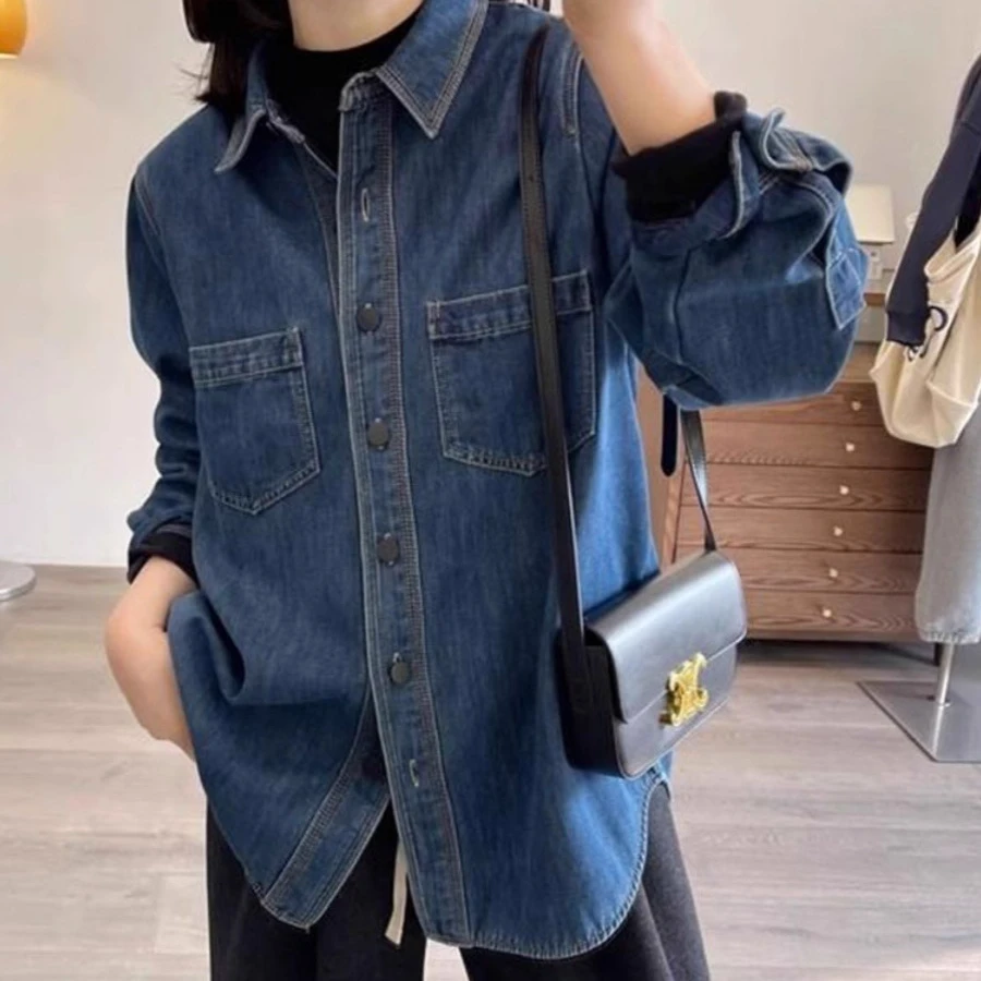 时尚百搭牛仔衬衫女外套春秋冬新款休闲宽松叠穿衬衣上衣内搭外穿