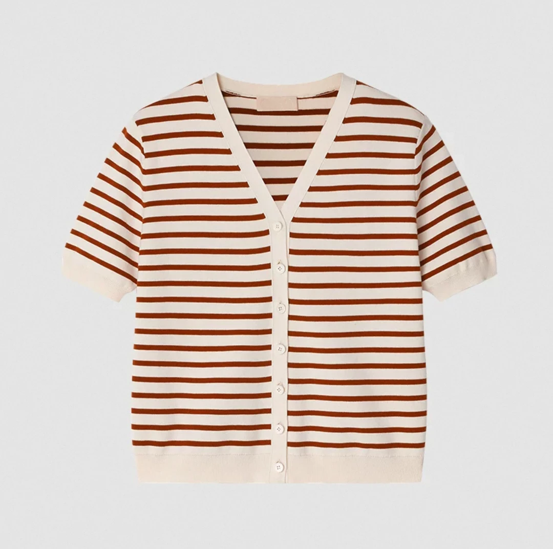 255045-小禾 春夏季薄款细棉V领开衫针织衫