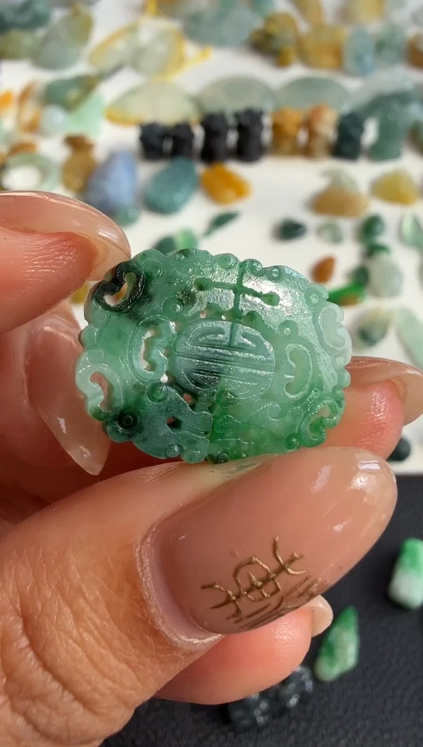 未镶嵌定制翡翠仿古牌350+35